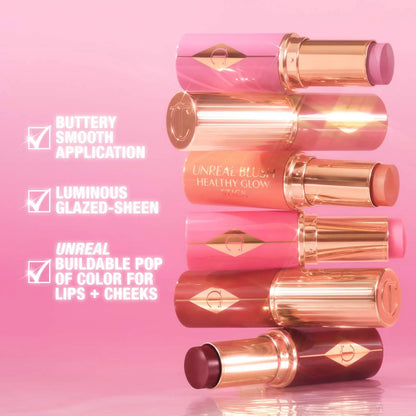 Charlotte Tilbury Unreal Lip + Cheek Glow Blush Stick with Hyaluronic Acid